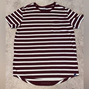 American Eagle Outfitters Maroon and Cream Striped Tee